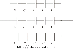 three paralelly connected groups, each composed with 5 capacitors connected in series