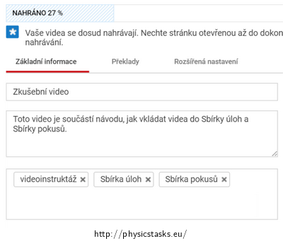 Obr. 2: Vyplnění údajů o videu